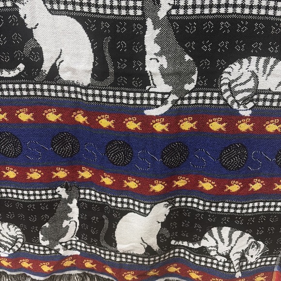 Vintage San Marcos Fringe Cat And Fish Blanket 46"x57" New - Picture 4 of 7